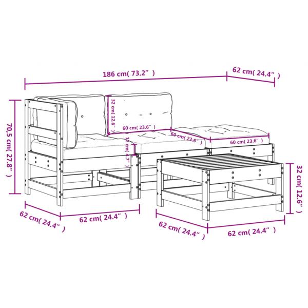 4-tlg. Garten-Lounge-Set mit Kissen Weiß Massivholz