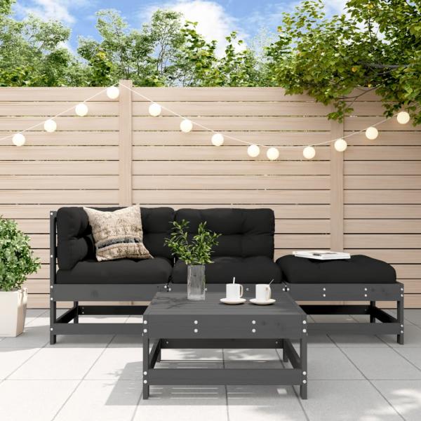 ARDEBO.de - 4-tlg. Garten-Lounge-Set mit Kissen Grau Massivholz