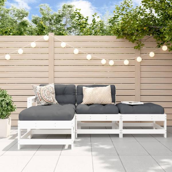 ARDEBO.de - 4-tlg. Garten-Lounge-Set mit Kissen Weiß Massivholz