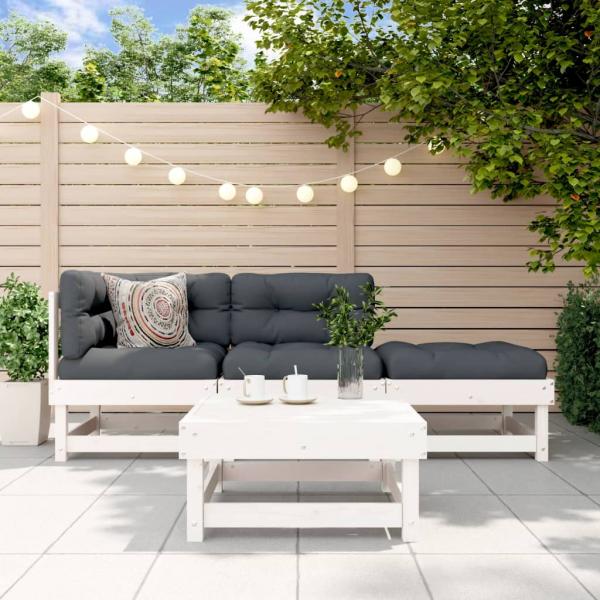 ARDEBO.de - 4-tlg. Garten-Lounge-Set mit Kissen Weiß Massivholz