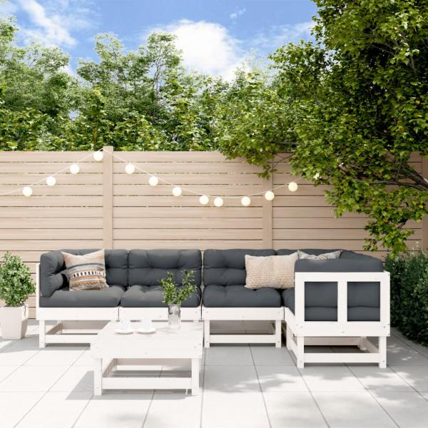 ARDEBO.de - 6-tlg. Garten-Lounge-Set mit Kissen Weiß Massivholz