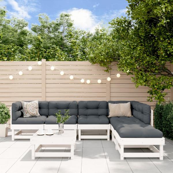 ARDEBO.de - 7-tlg. Garten-Lounge-Set mit Kissen Weiß Massivholz