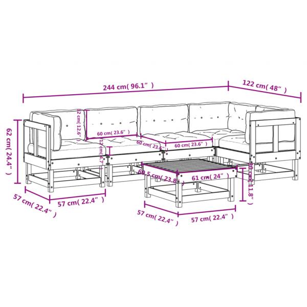 6-tlg. Garten-Lounge-Set mit Kissen Imprägniertes Kiefernholz