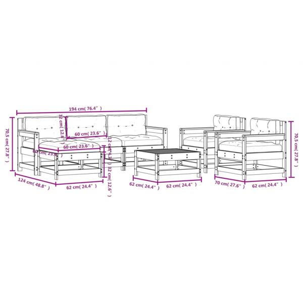 7-tlg. Garten-Lounge-Set mit Kissen Massivholz