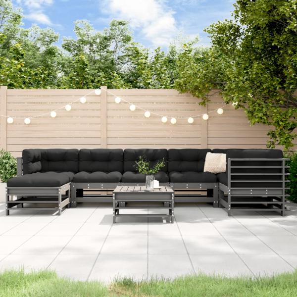 ARDEBO.de - 8-tlg. Garten-Lounge-Set mit Kissen Grau Massivholz