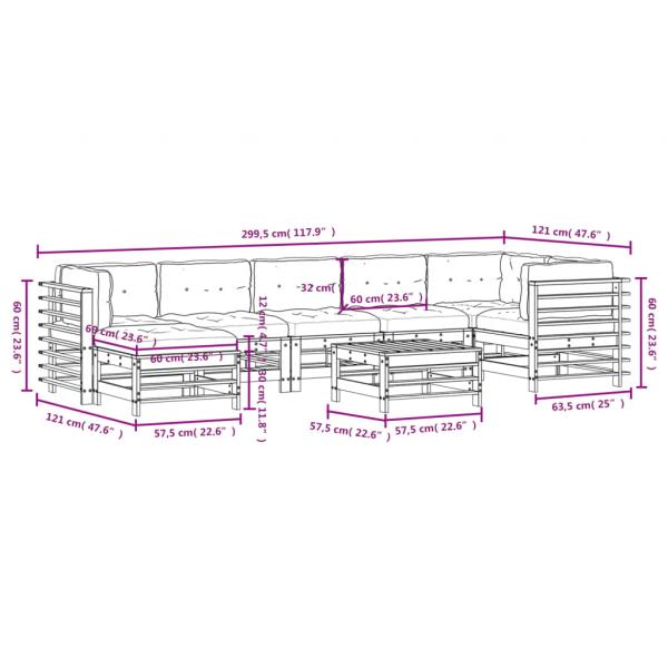 8-tlg. Garten-Lounge-Set mit Kissen Grau Massivholz