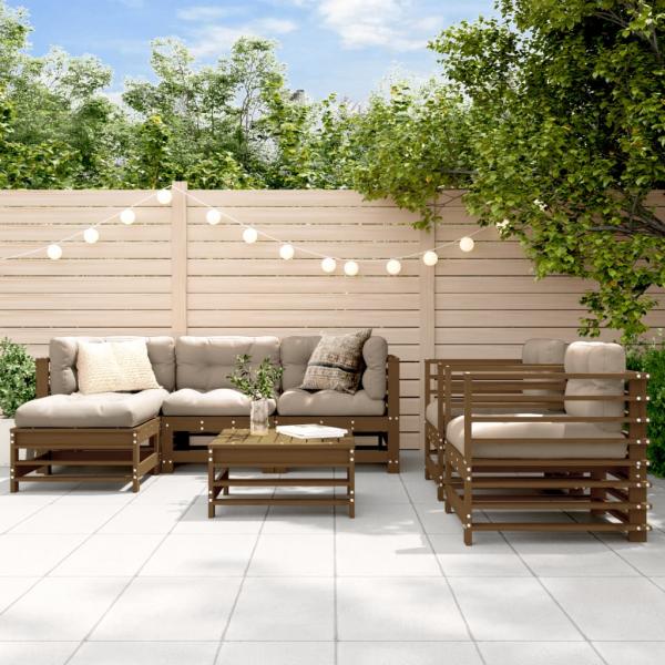 ARDEBO.de - 7-tlg. Garten-Lounge-Set mit Kissen Honigbraun Massivholz