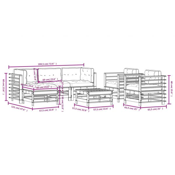 7-tlg. Garten-Lounge-Set mit Kissen Honigbraun Massivholz