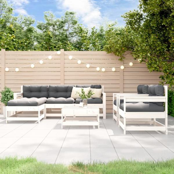 ARDEBO.de - 7-tlg. Garten-Lounge-Set mit Kissen Weiß Massivholz