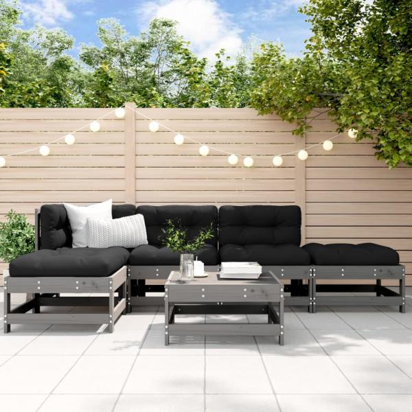 ARDEBO.de - 6-tlg. Garten-Lounge-Set mit Kissen Grau Massivholz