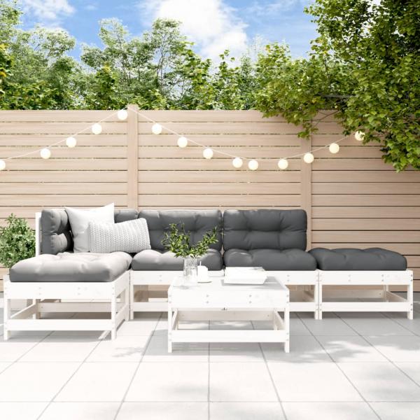 ARDEBO.de - 6-tlg. Garten-Lounge-Set mit Kissen Weiß Massivholz