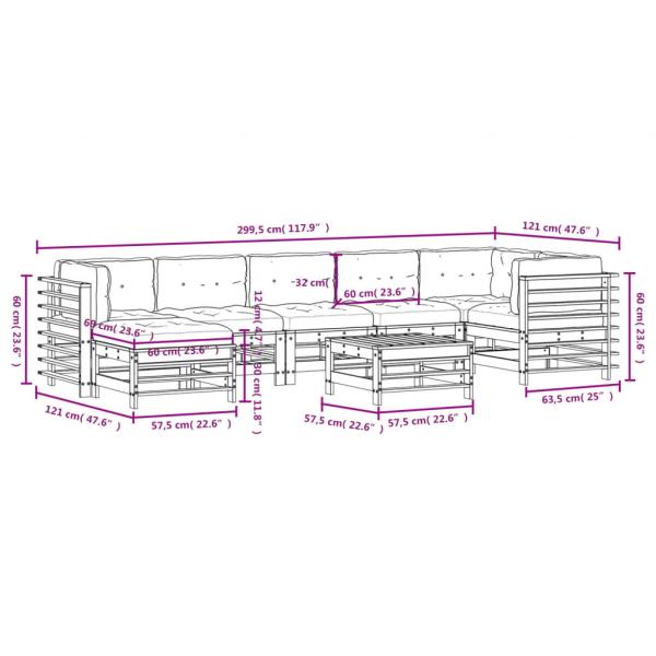 8-tlg. Garten-Lounge-Set mit Kissen Honigbraun Massivholz