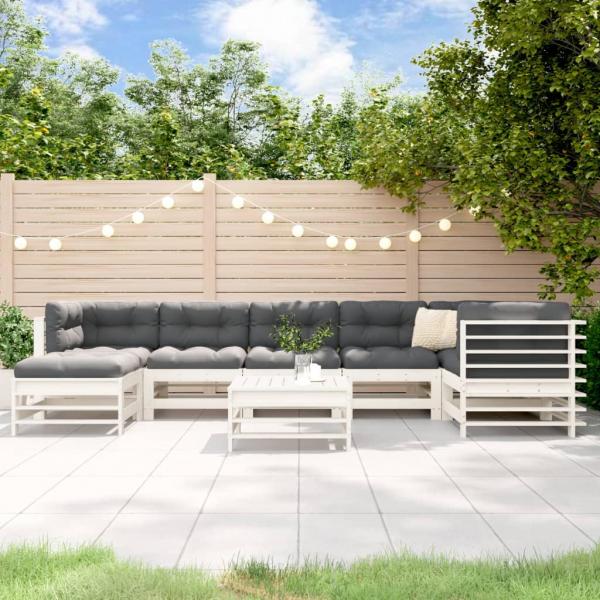 ARDEBO.de - 8-tlg. Garten-Lounge-Set mit Kissen Weiß Massivholz