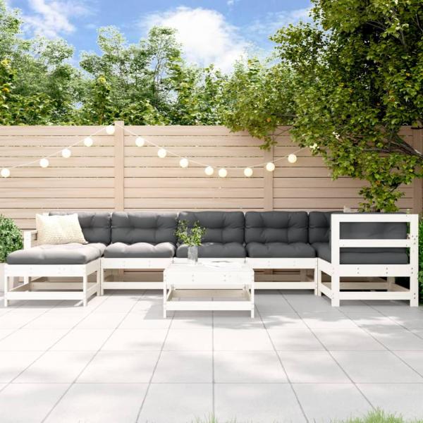 ARDEBO.de - 8-tlg. Garten-Lounge-Set mit Kissen Weiß Massivholz