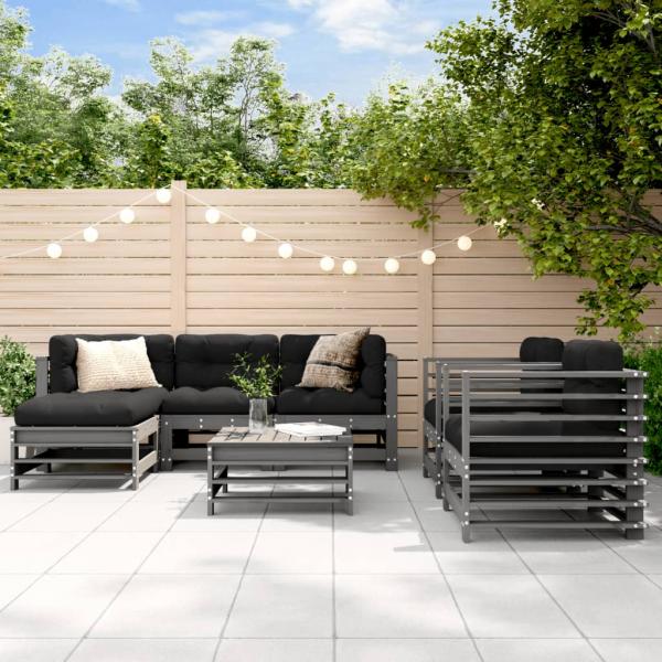 ARDEBO.de - 7-tlg. Garten-Lounge-Set mit Kissen Grau Massivholz