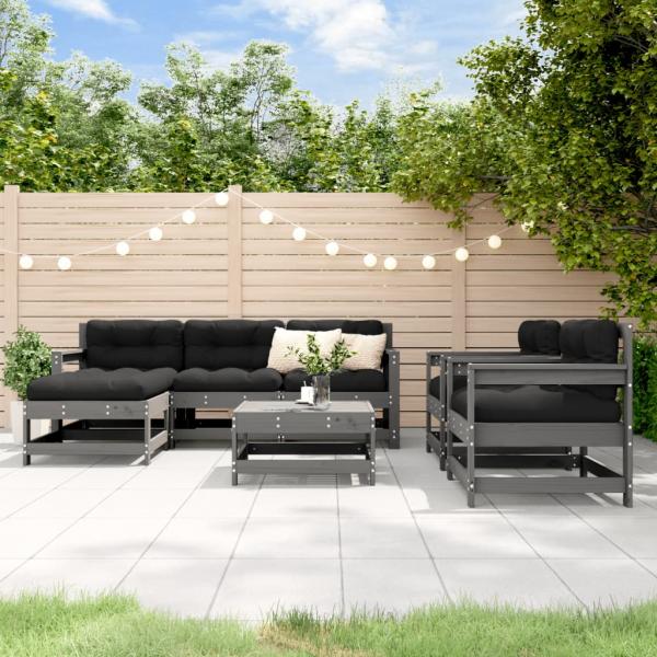 ARDEBO.de - 7-tlg. Garten-Lounge-Set mit Kissen Grau Massivholz