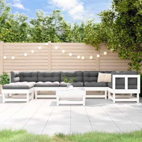 ARDEBO.de - 8-tlg. Garten-Lounge-Set mit Kissen Weiß Massivholz