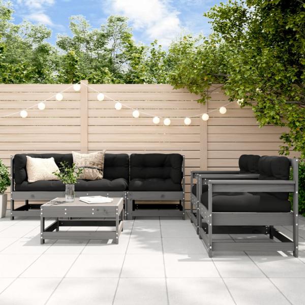 ARDEBO.de - 6-tlg. Garten-Lounge-Set mit Kissen Grau Massivholz