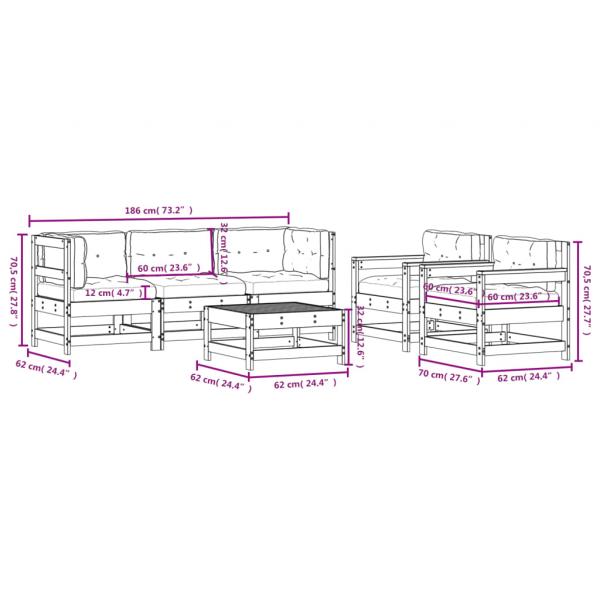 6-tlg. Garten-Lounge-Set mit Kissen Grau Massivholz