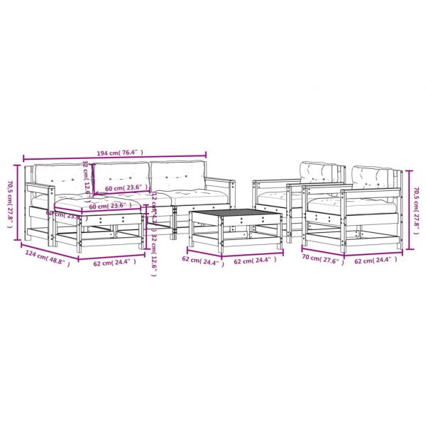 7-tlg. Garten-Lounge-Set mit Kissen Massivholz Douglasie