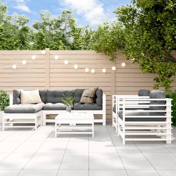 ARDEBO.de - 7-tlg. Garten-Lounge-Set mit Kissen Weiß Massivholz