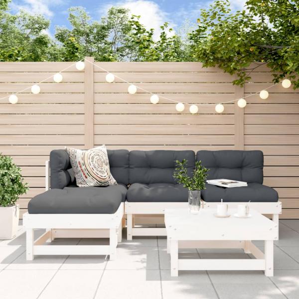 ARDEBO.de - 5-tlg. Garten-Lounge-Set mit Kissen Weiß Massivholz