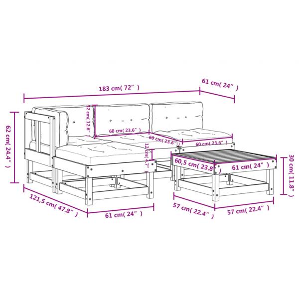 5-tlg. Garten-Lounge-Set mit Kissen Weiß Massivholz