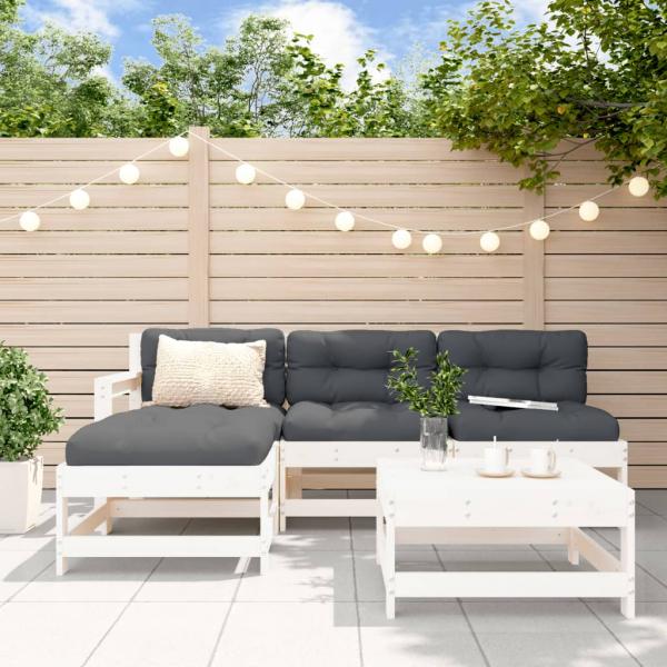 ARDEBO.de - 5-tlg. Garten-Lounge-Set mit Kissen Weiß Massivholz