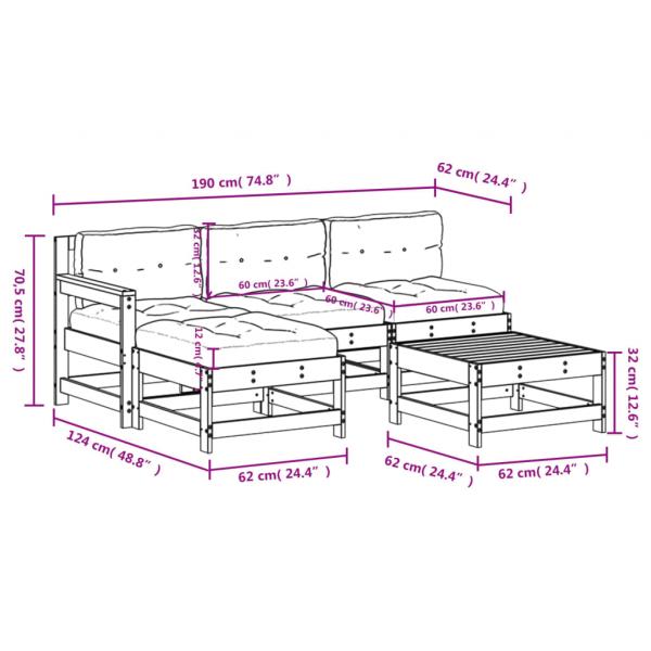 5-tlg. Garten-Lounge-Set mit Kissen Massivholz