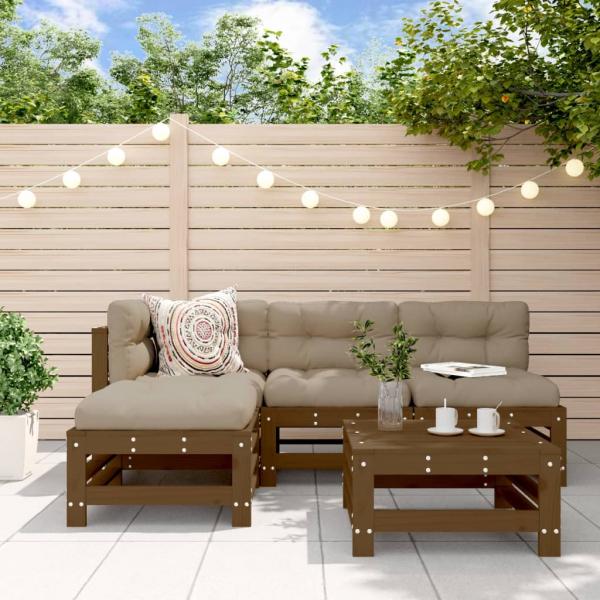 ARDEBO.de - 5-tlg. Garten-Lounge-Set mit Kissen Honigbraun Massivholz