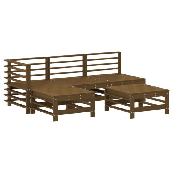 5-tlg. Garten-Lounge-Set mit Kissen Honigbraun Massivholz