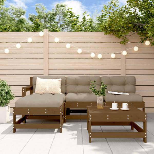 ARDEBO.de - 5-tlg. Garten-Lounge-Set mit Kissen Honigbraun Massivholz