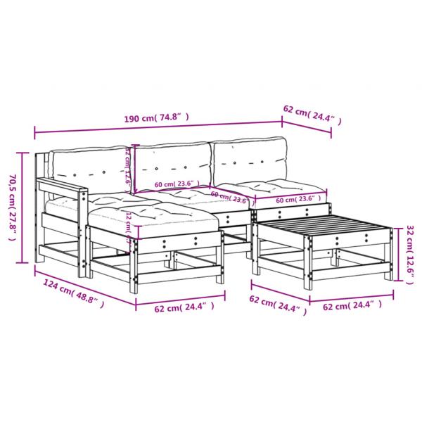 5-tlg. Garten-Lounge-Set mit Kissen Imprägniertes Kiefernholz