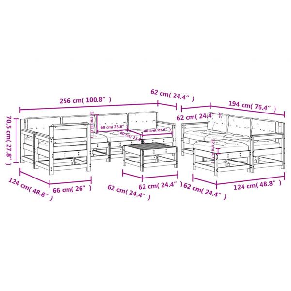 10-tlg. Garten-Lounge-Set mit Kissen Massivholz