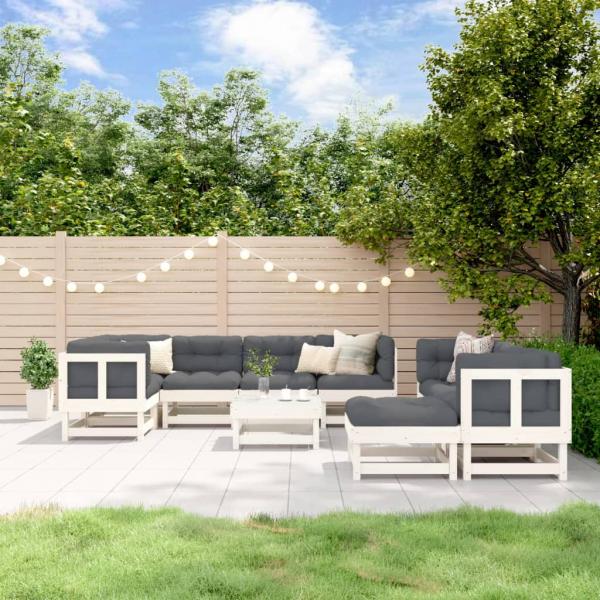 ARDEBO.de - 10-tlg. Garten-Lounge-Set mit Kissen Weiß Massivholz