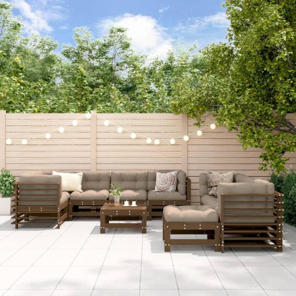 ARDEBO.de - 10-tlg. Garten-Lounge-Set mit Kissen Honigbraun Massivholz