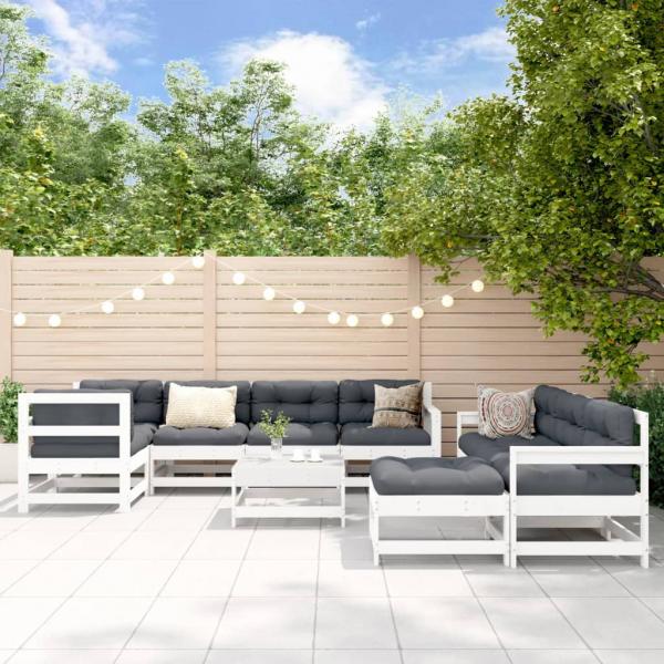 ARDEBO.de - 10-tlg. Garten-Lounge-Set mit Kissen Weiß Massivholz