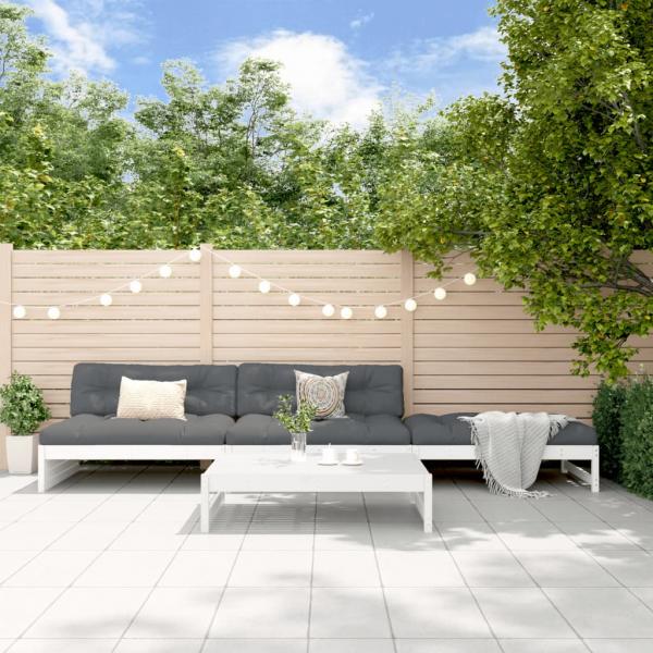 ARDEBO.de - 4-tlg. Garten-Lounge-Set mit Kissen Weiß Massivholz