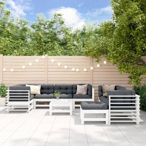 ARDEBO.de - 10-tlg. Garten-Lounge-Set mit Kissen Weiß Massivholz