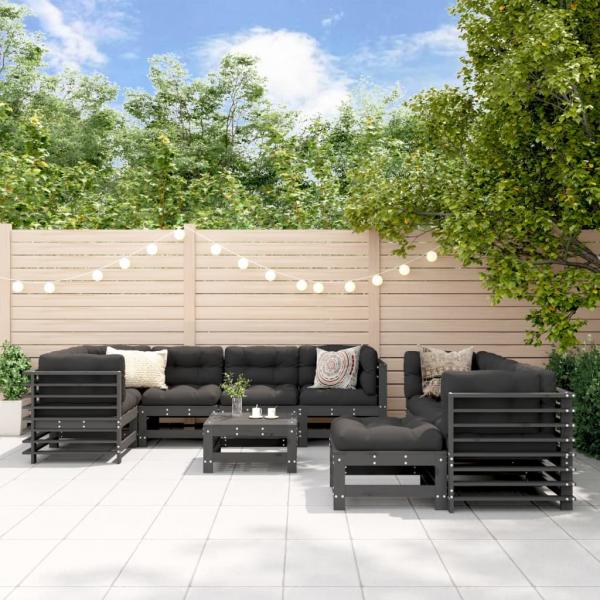 ARDEBO.de - 10-tlg. Garten-Lounge-Set mit Kissen Grau Massivholz