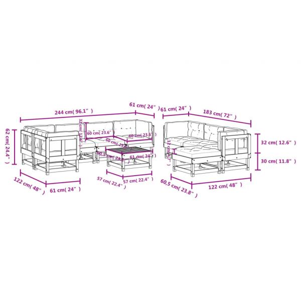 10-tlg. Garten-Lounge-Set mit Kissen Massivholz