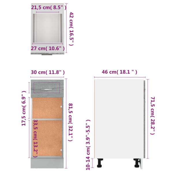 Unterschrank mit Schublade Grau Sonoma 30x46x81,5 cm