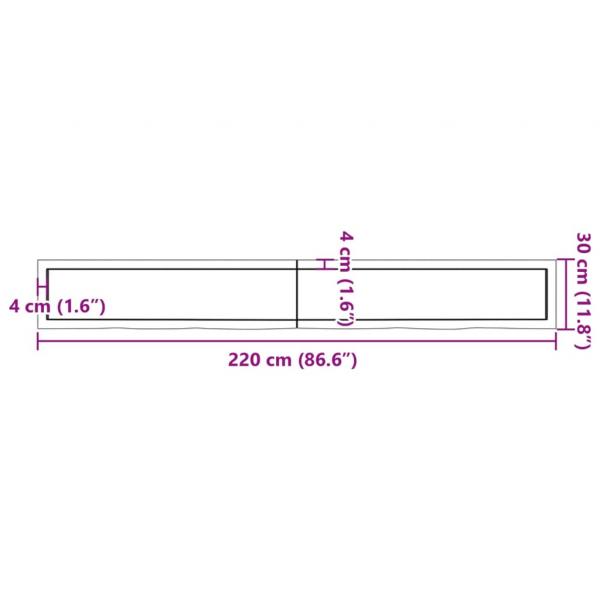 Wandregal 220x30x(2-6) cm Massivholz Eiche Unbehandelt