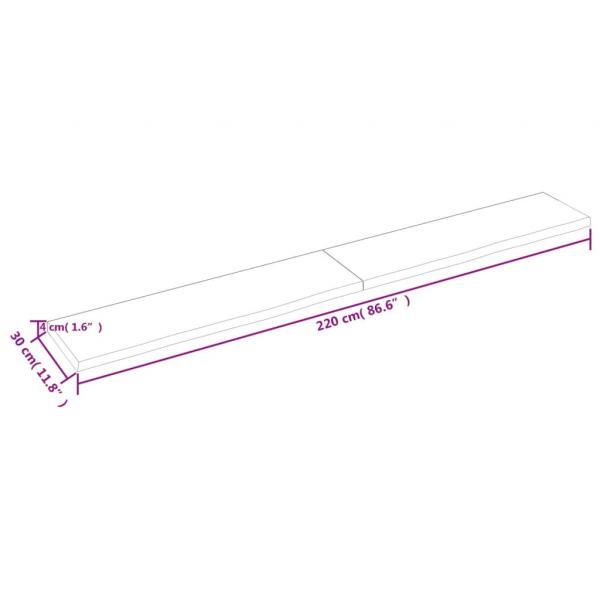 Wandregal Hellbraun 220x30x(2-4) cm Massivholz Eiche Behandelt