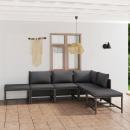 6-tlg. Garten-Lounge-Set mit Kissen Poly Rattan Grau