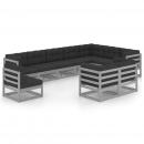 10-tlg. Garten-Lounge-Set mit Kissen Grau Massivholz Kiefer