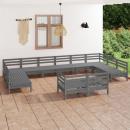 12-tlg. Garten-Lounge-Set Grau Massivholz Kiefer