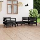 5-tlg. Garten-Lounge-Set Schwarz Massivholz Kiefer