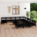 13-tlg. Garten-Lounge-Set Schwarz Massivholz Kiefer