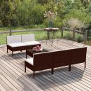 6-tlg. Garten-Lounge-Set mit Auflagen Poly Rattan Braun